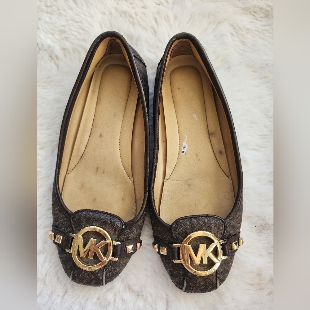 Michael Kors Dark Brown Flats with Gold Accents